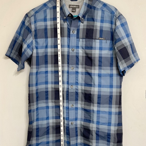 Eddie Bauer Men’s  Performance Blue Plaid Short Sleeve Button-Down Shirt Size M - Picture 7 of 8